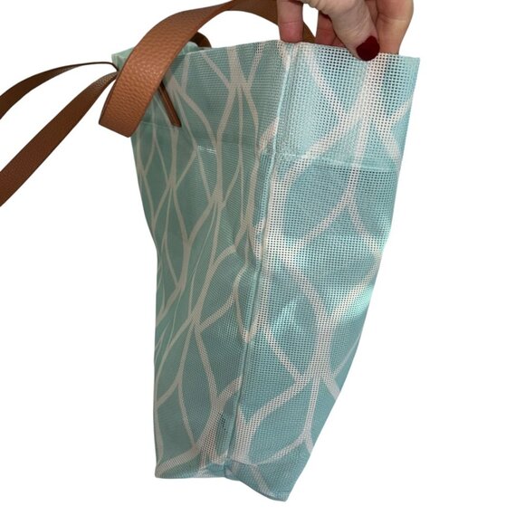 turquoise leaf lightweight tote bag leather straps - Picture 5 of 7